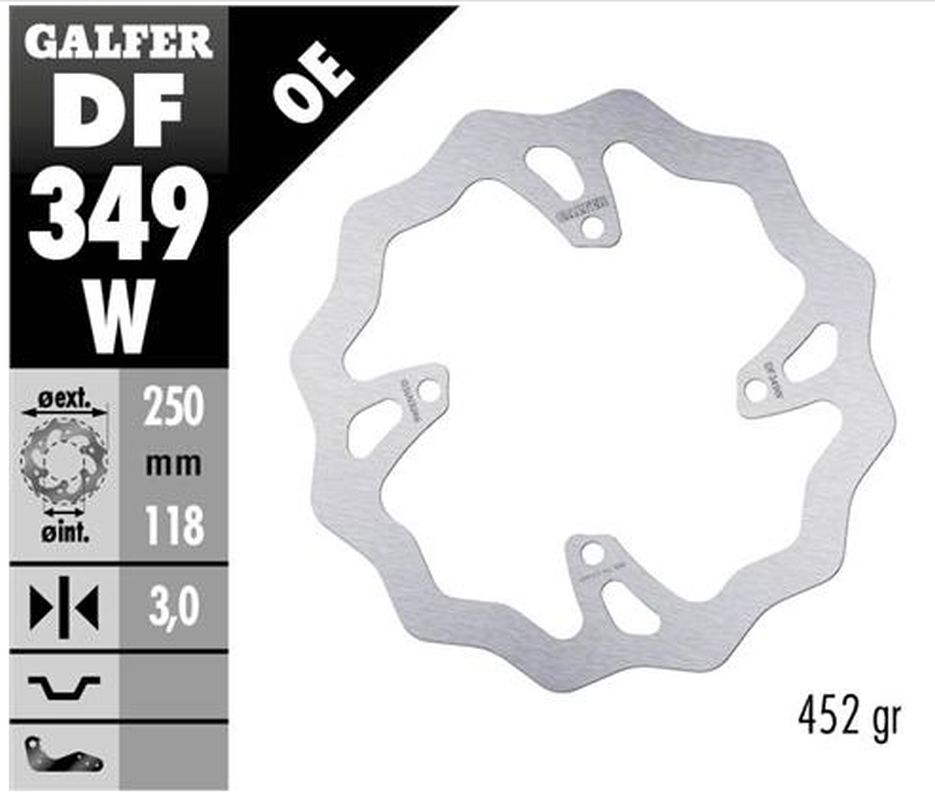 GALFER 2022/04 ELSŐ FÉKTÁRCSA SUZUKI RM 250Z / 450Z '06 -'18 RMX 450Z '10 -'17 WAVE (250X118X3MM)